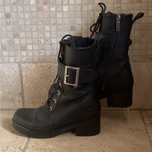 HARLEY DAVIDSON TIE UP & SIDE ZIPPER BLACK LEATHER COMBAT RIDING BOOTS SZ 6